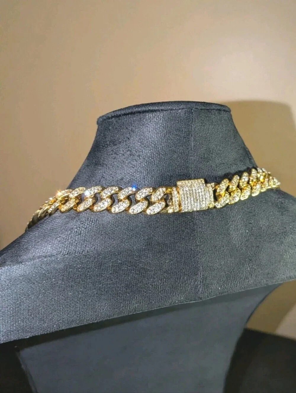 Men's Hip Hop 12mm Golden Cuban Link Chain Necklace with cubic zirconia Stones